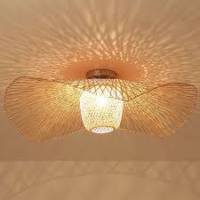 Poser dessus les deux longueurs de rotin de 25 cm. Bambou Osier Rotin Abat Jour Cap Plafonnier Luminaire Creatif Rustique Asiatique Nordique Pays Lampen Wohnzimmer Beleuchtung Decke Beleuchtung Wohnzimmer Decke