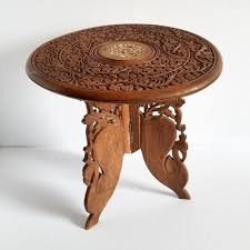 Vintage Carved Wood Side Table With Floral Inlay Design Etsy Side Table Wood Side Table Decor Side Table