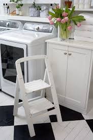 2 step wooden folding ladder chabby clean stable 24 tall. White 2 Step Wooden Folding Stool Kitchen Step Stool Bathroom Step Stool Folding Step Stool