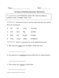 Circling And Writing Synonyms Worksheet Synonym Worksheet Synonym Synonyms And Antonyms