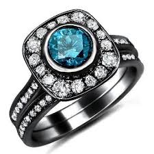 Black And Blue Engagement Rings Blue Diamond Engagement Ring In Black Gold Black Gold Ring Black Diamond Ring Engagement Bezel Set Engagement Ring