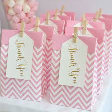 1st Birthday Thank You Gift Ideas Chevron Pink Treat Bag With Gold Thank You Tag 1st Birthday Girls Pink Treats Gold Baby Showers