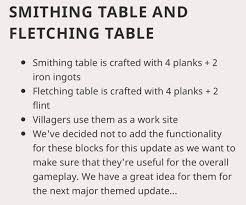 Minecraft News On Twitter The Smithing And Fletching Table Will Have Full Functionality In The Next Major Update After Village And Pillage I M Hoping The Next Release Is A Cave Update As