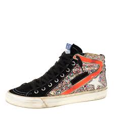 golden goose multicolor suede and glitter slide high top sneakers size 37