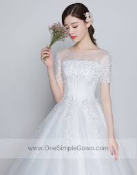 Silk satin wedding dress by cathy telle. Korean Style Short Sleeve Round Neck Lace Ball Gown Onesimplegown Com