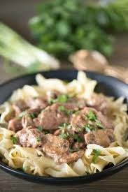 Crockpot beef stroganoff that only requires 5 ingredients and cooks all day in the crockpot. Slow Cooker Beef Stroganoff Yummy Healthy Easy