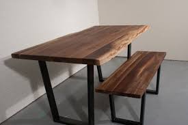 Custom Live Edge Walnut Dining Table Set Custom Kitchen Table With Bench On Steel Legs Farmhouse Kitchen Dining Set Live Edge Walnut Dining Table Walnut Dining Table Rustic Kitchen Tables
