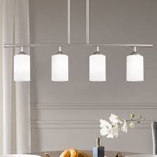 Modern Linear Pendant Light With 4 Lights And White Glass In Satin Nickel Finish 718 09 Gl1028c Destination Lighting