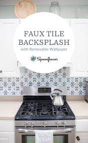 Easy Faux Tile Backsplash With Eco Friendly Wallpaper Spoonflower Blog Faux Tile Backsplash Faux Tiles Tile Backsplash