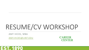 Career advising resume building internship support. Amy Hicks Mba Resume Cv Workshop Amy Hicks Mba Career Center Ppt Download