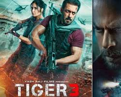 theater marquee displaying Tiger 3 movie poster