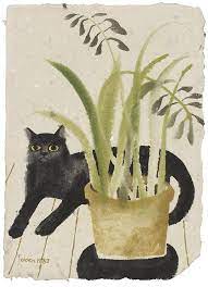 mary fedden 1915 2012 black cat and plant 黒猫のアート ネコ イラスト 猫のイラスト
