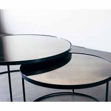 Notre Monde Loungetische Rund Glossy Metall Glas 2er Set Schwarz Grau Lounge Tisch Couchtisch Rund Lounge