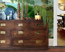 Campaign style armoire by henredon from the scene one collection dark walnut with brass hinges and latch pulls. Dressers Armoires Henredon Campaign Style Oak Long Dresser Or Credenza Bedroom Furniture