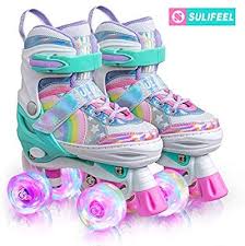 Sulifeel Rainbow Unicorn 4 Size Adjustable Light Up Roller Skates For Girls Boys And Kids Small Us 9 Light Up Roller Skates Kids Roller Skates Roller Skates