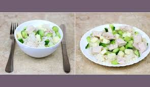 Nahrhafter Salat Mit Reis Fleisch Kase Und Gurken Oxanas Salate