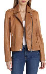 Badgley Mischka Washed Leather Biker Jacket Coats Jackets Women Washed Leather Jackets