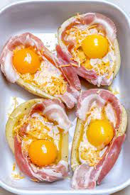 Double Baked Bacon Egg Potatoes For Super Creative And Clean Recipe Bacon Egg Potatoes Baked Bacon Clean Food Crush