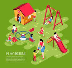 El mayor problema que presentaba el espacio, además de las reducidas dimensiones,. Educador Y Ninos En El Patio De Juegos En El Jardin De Infantes En Verano En Isometrico Verde Vector Gratis
