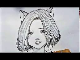 Drawing Cat Woman رسم سهل بالرصاص بنت كيوت قطة بشعر قصير خطوة بخطوة Youtube