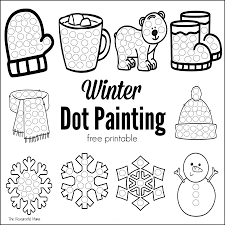 Includes coloring pages, connect the dots and color by numbers. Winter Dot Painting Free Printable The Resourceful Mama