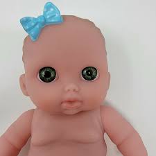 Berenguer 9" Vinyl Baby Doll Girl Blue Bow Green Eyes Caucasian