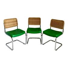 1970s Vintage Marcel Breuer Cantilever Chrome And Green Vinyl Dining Chairs Set Of 3 For Sale Dining Chairs Chair Dining Chair Set
