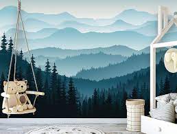 Whether you are a child or an adult, our mountain wallpaper murals collection. Buy Removable Peel N Stick Wallpaper Self Adhesive Wall Mural 3d Mountain Mural Wallpaper Nursery Ombre Blue Mountain Pine Forest Trees 24w X 96h Inches Online In Turkey B07qqvcl25