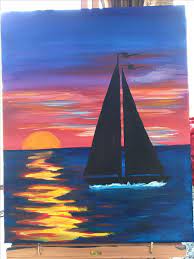 Acrylic Sailboat Sunset Painting From Tutorial On Artsherpa Com Cinnamon Cooney Sunset Painting Acrylic Sailboat Painting Sunset Painting