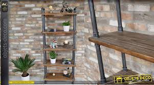 Etagere a echelle, bibliotheque industrielle a 4 niveaux, etageres pour salle de bain, salon, aspect bois et structure en metal, chene. Bibliotheque En Bois Et Metal Style Ancienne Plomberie Esprit Industriel