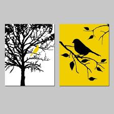 Colour Bird On Tree Drawing Birds And Trees Set Of Two 8x10 Bird Prints Bird In A Tree Etsy Bird Wall Art Bird Art Tree Art