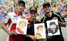 Gambar kartun motor yamaha camel rossi, rossi camel. Rossi Dan Pedrosa Jadi Karakter Kartun Manga Tribunnews Com Mobile