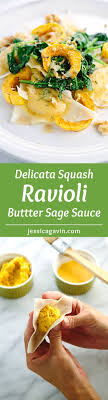Delicata Squash Ravioli With Butter Sage Sauce Jessica Gavin Recipe Delicata Squash Ravioli Recipes