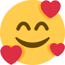 A yellow face with smiling eyes, a closed smile, rosy cheeks, and several hearts floating around its head. Smiling Face With Hearts Emoji