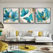 Set Of 3 Wall Art Abstract Floral Butterfly Blue Art Framed Etsy Painting Frames Canvas Painting 3 Piece Wall Art