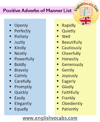 What is adverb of manner. Positive Adverbs Of Manner List In English English Vocabs