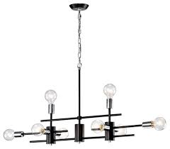 8 Light Black And Chrome Exposed Bulb Linear Chandelier Contemporary Chandeliers By Edvivi Lighting