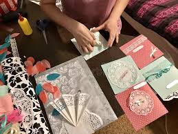 Suart86all rights reserved (p) & (c) suart86 2018 The Girl Is Engaged In Making Greeting Cards At Home Using Paper Lace Braid And Other Materials Stock Image Image Of Cards Engaged 109150655