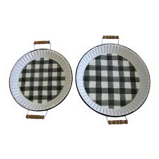 Check out the enamel serving tray in serving pieces & trays, tabletop from falcon enamelware for 22. 2pc White Enamel Buffalo Plaid Serving Tray Set Rustic Enamelware Farmhouse Decor Walmart Com Walmart Com