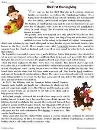 The First Thanksgiving Reading Comprehension Passage And Questions Thanksgiving Reading Comprehension Thanksgiving Readings Reading Comprehension Passages