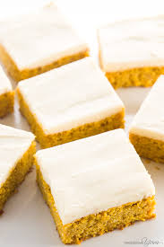 Add eggs, pumpkin, and baking powder. Low Carb Healthy Pumpkin Bars With Cream Cheese Frosting