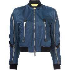 dsquared2 strap detail bomber jacket 3 255 liked on polyvore featuring outerwear jackets blu womens cropped jacket crop jacket pattern red puffer jacket
