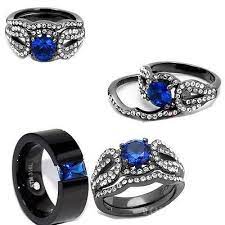 His And Her Black Blue Cz Stainless Steel Engagement Wedding Ring Set Wedding Rings Engagement Wedding Ring Sets Rings