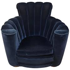 Art Deco Scalloped Upholstered Blue Velvet Large Club Chair Armchair Art Deco Chair Deco Chairs Armchair