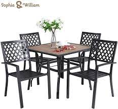 Amazon Com Sophia William 5 Piece Outdoor Patio Dining Set Metal Table And Chairs Set With 37 Wood Li Patio Dining Chairs Patio Dining Dining Furniture Sets