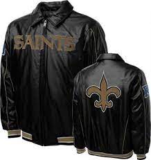 New Orleans Saints Faux Leather Full Zip Varsity Jacket Active Outfits Athletic Jacket Sport Coat