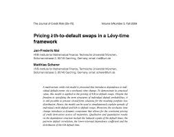 Pricing Kth To Default Swaps In A Levy Time Framework May Scherer 2009 Mathematical Finance Garching Finance