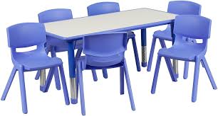 Amazon Rectangular Blue Plastic Height Adjustable Activity Table Set With 6 Chairs Just 15 In 2020 Flash Furniture Plastic Chair Kids Table And Chairs