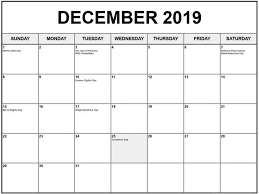 Free Printable December Holidays 2019 Calendar Usa Uk Canada December Calendar 2019 Calendar Holiday Printable Templates