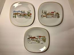 RARE Set of 3 Porcelain Plates Swiss LANGENTHAL Geneve St. Gallen  Langenthal